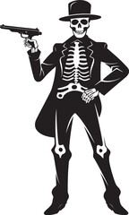 Fototapeta premium Bonefire Bandits Skeleton with Guns Vector Pistol Posse Gunslinging Skeleton Icon Design