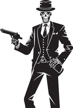 Skeletal Sharpshooters Skeleton with Guns Vector Pistol Prowess Gunslinging Skeleton Icon