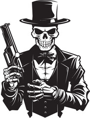 Bullet Bones Gunslinging Skeleton Icon Gunmetal Guardian Skeleton Holding Firearms Logo