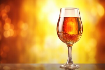 A glass of amber wine set against a golden illuminated background. Amber Wine on Golden Backdrop