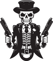 Skeletal Sharpshooters Skeleton with Firearms Logo Bullet Brigade Firearms Vector Icon