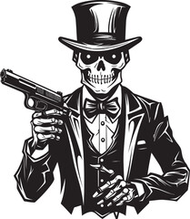 Bonefire Battleground Guns Graphic Icon Design Skeletal Vigilante Skeleton Armed with Guns Logo