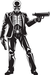 Bonefire Battleground Guns Graphic Icon Design Skeletal Vigilante Skeleton Armed with Guns Logo