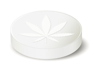 Cannabis Tablette mit Cannabis Blatt,
Vektor Illustration isoliert auf weißem Hintergrund
