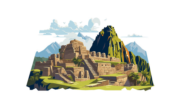 Machu Picchu Inca Ruins of Peru vector flat isolated illustration