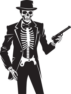 Skeletal Sharpshooter Skeleton Armed with Guns Logo Design Pistol Prowess Firearms Vector Icon
