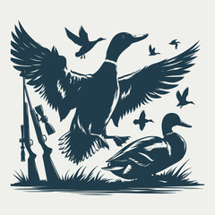 Mallard Duck hunting  vector Bundle file ,Black and white Flying Ducks Silhouette file , Flying Wood Duck Water Landing svg