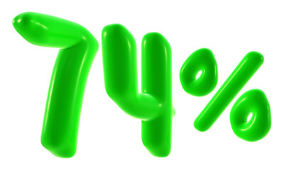 74 percent with green color isolated on transparent background for sale, discount, promotion and business concept 