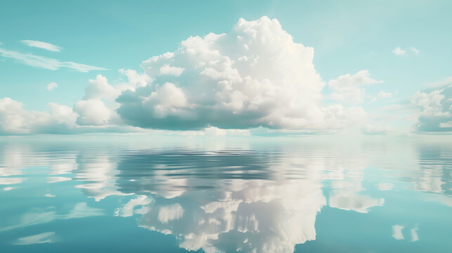 Beautiful seascape with clouds reflected in water. 3d render