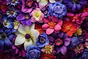 Blooming Flowers, Vibrant Color Combinations, Stylish Floral Display in Lively Hues