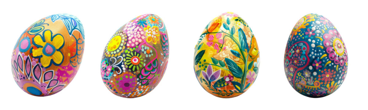 A collection of Easter eggs beautifully hand-painted by craftsmen to give a cheerful and happy Easter day with a transparent background. AI Generated.