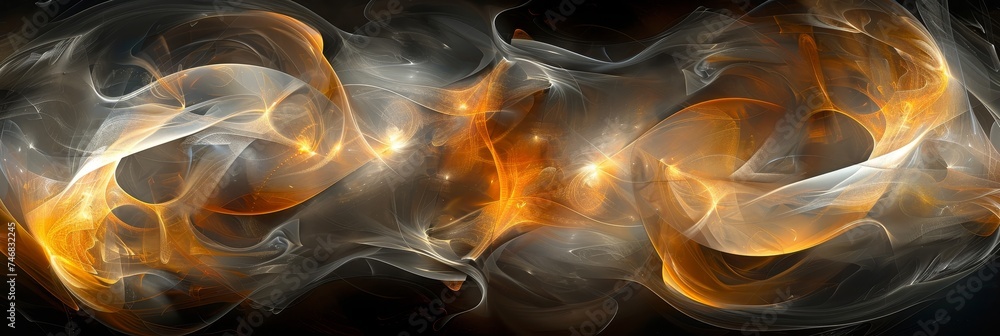 Poster futuristic dark abstract design with waves and magical bokeh lights for a mysterious ambiance.