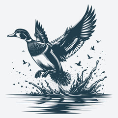 Mallard Duck hunting  vector Bundle file ,Black and white Flying Ducks Silhouette file , Flying Wood Duck Water Landing svg