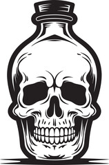 BoneBrew Skull in Bottle Vector Icon WraithWhiskey Bottle Imprisoned Skull Logo Design