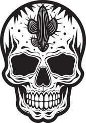 Skeletal Oasis Cactus and Skull Graphic Icon Desert Bone Garden Skull with Cactus Vector Logo