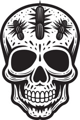 Prickly Peril Vector Icon of Skull with Cactus Skeletal Succulent Cactus and Skull Logo Design