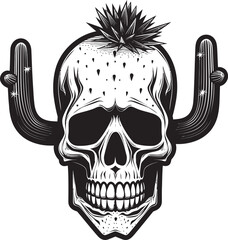 Thorny Terror Skull with Cactus Icon Design Desert Demise Vector Logo of Skull and Cactus