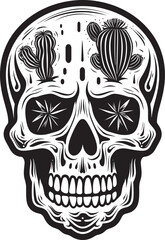 Desert Demise Skull with Cactus Icon Graphic Prickly Peril Vector Icon of Skull with Cactus