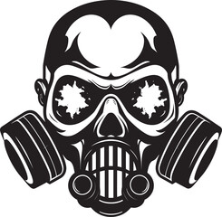 Contaminated Cranium Vector Logo with Skull and Gas Mask Respirator Reaper Gas Mask Adorned Skull Icon Design