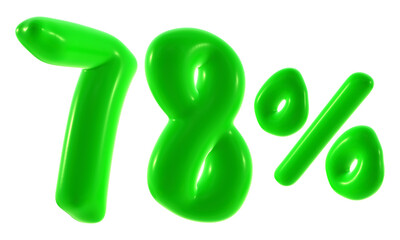 78 percent with green color isolated on transparent background for sale, discount, promotion and business concept 