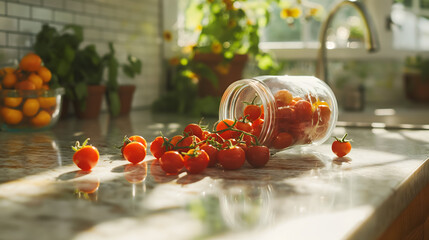 Sunlit Kitchen Counter with Cherry Tomatoes
