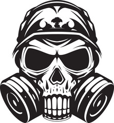 Chemical Conqueror Vector Icon with Gas Masked Skull Biohazard Barrier Gas Mask Adorned Skull Graphic Logo