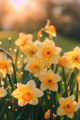 Dew-Kissed Daffodils Bathed in Soft Morning Light