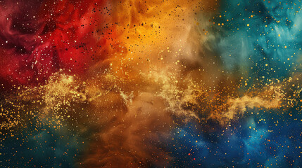 Abstract background, colorful powder mixed on dark background in red, yellow, blue, green, orange colors