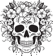Bouquet Bounty Thick Line Art Vector Graphic of Flower Skull Meadow Mirage Flower Skull Icon in Bold Line Artistry