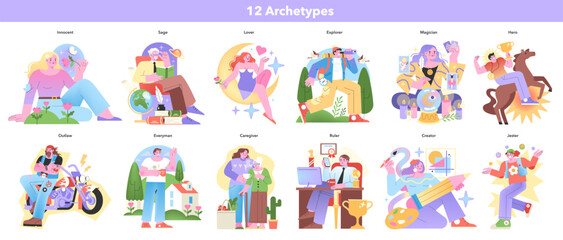 Obraz na płótnie Canvas Personality Archetypes set. Vector illustration.
