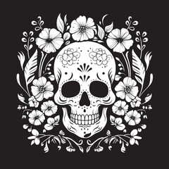 Blossom Bones Thick Line Art Icon of Flower Skull Petal Perfection Graphic Logo with Flower Skull in Bold Lines