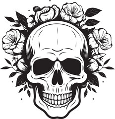 Botanic Beauty Flower Skull Icon Design with Thick Lines Bloomed Brilliance Vector Logo featuring Flower Skull in Bold Line Art