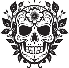 Floral Skull Artistry Bold Line Vector Logo Design Blossom Bones Thick Line Art Icon of Flower Skull