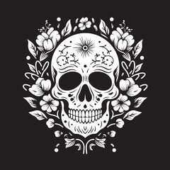 Meadow Mirage Flower Skull Icon in Bold Line Artistry Floral Skull Artistry Bold Line Vector Logo Design