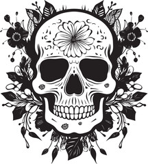 Botanic Beauty Flower Skull Icon Design with Thick Lines Bloomed Brilliance Vector Logo featuring Flower Skull in Bold Line Art