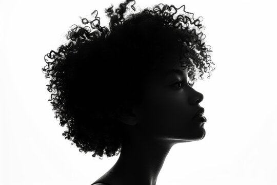 An isolated profile view of a black teenage girl Afro American on a white background