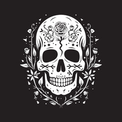 Garden Gothic Bold Line Flower Skull Logo Design Bouquet Bounty Thick Line Art Vector Graphic of Flower Skull