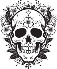 Bouquet Bounty Thick Line Art Vector Graphic of Flower Skull Meadow Mirage Flower Skull Icon in Bold Line Artistry