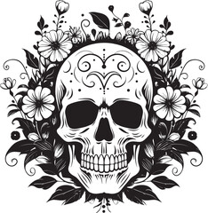 Blossom Bones Thick Line Art Icon of Flower Skull Petal Perfection Graphic Logo with Flower Skull in Bold Lines