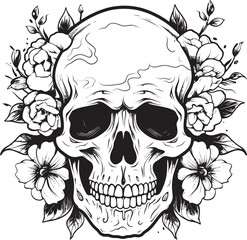 Floral Fantasy Graphic Design of Flower Skull with Thick Lines Venomous Visage Toxic Skull Vector Logo Design