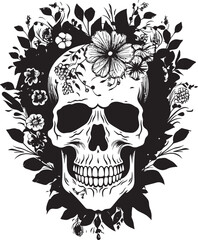 Floral Frenzy Flower Skull Graphic in Bold Line Art Rosy Remains Thick Line Art Flower Skull Icon