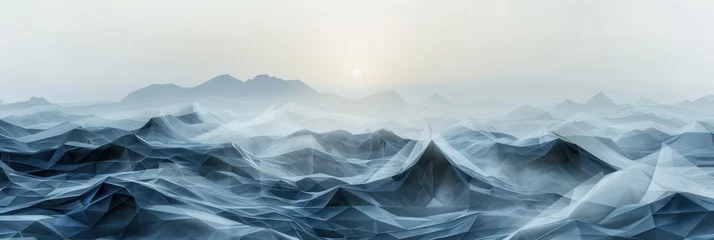 Kussenhoes Stylized digital landscape with pastel mountain range and serene sky © SwiftCraft