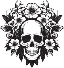 Garden Ghoul Floral Skull Logo Design with Bold Lines Bouquet Bones Thick Line Art Flower Skull Vector Graphic
