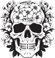 Fototapeta premium Blossom Bones Flower Skull Icon Graphic in Bold Lines Petal Perdition Thick Line Art Flower Skull Logo