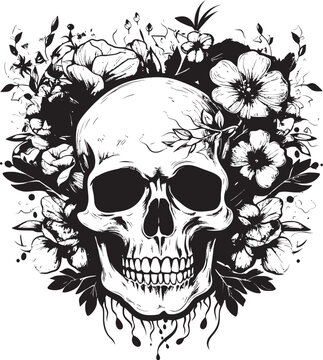 Blossom Bones Flower Skull Icon Graphic in Bold Lines Petal Perdition Thick Line Art Flower Skull Logo