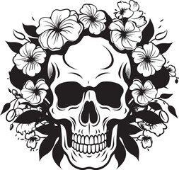 Floral Skull Emblem Thick Line Art Vector Logo Design Blossom Bones Flower Skull Icon Graphic in Bold Lines