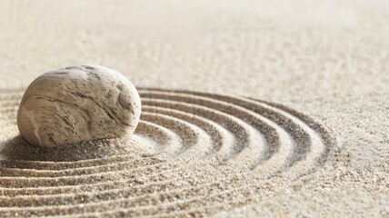Fototapeta na wymiar A stone creating ripples in sand, zen garden concept