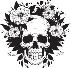 Garden Ghoul Floral Skull Logo Design with Bold Lines Bouquet Bones Thick Line Art Flower Skull Vector Graphic