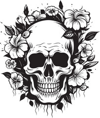 Petal Perdition Thick Line Art Flower Skull Logo Botanic Bones Floral Skull Vector Icon Design