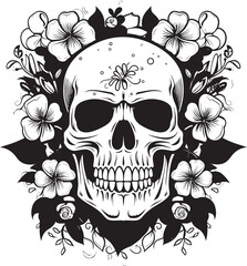 Garden Ghoul Floral Skull Logo Design with Bold Lines Bouquet Bones Thick Line Art Flower Skull Vector Graphic